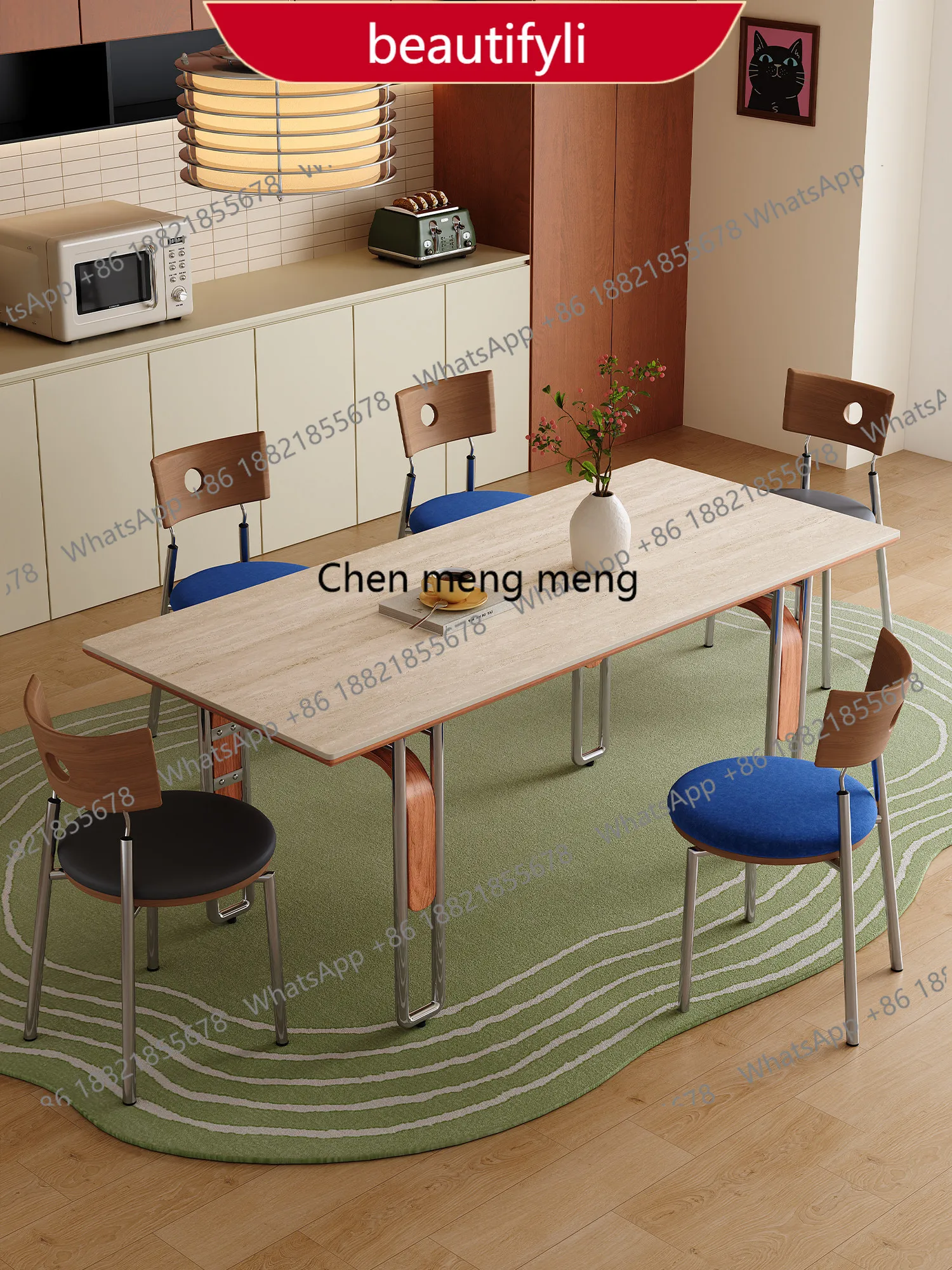 

A38 Slate dining table New small apartment dining room household stainless steel long table