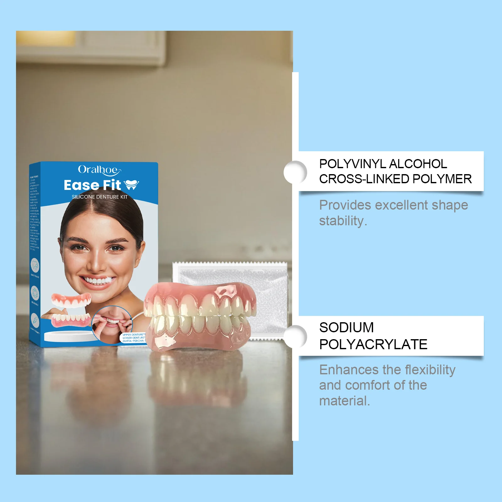 Denti finti Kit di bellezza Impiallacciature per ridere perfette Denti finti Protesi senza soluzione di continuità Igiene orale Cura Sbiancamento dei denti Simulazione Bretelle