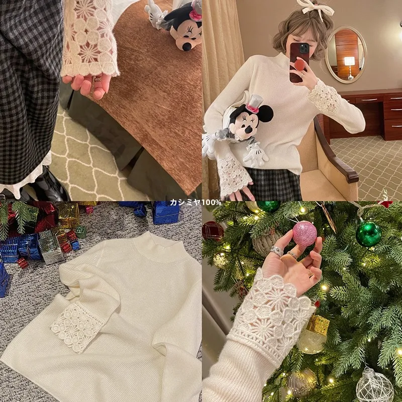 

Vimas Recommended 100% Cashmere Soft Embroidered Hollow Hook Sleeve Women's Base Layer Cashmere Sweater Comfortable Stretchy