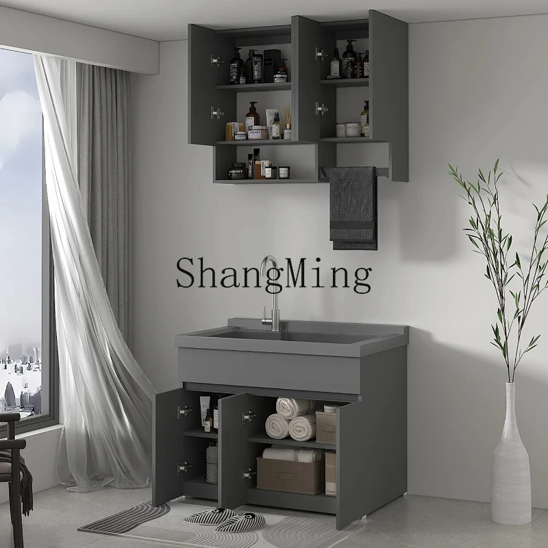 

SM new balcony laundry pool basin simple wind integrated with rubbing board small apartment laundry cabinet significant other