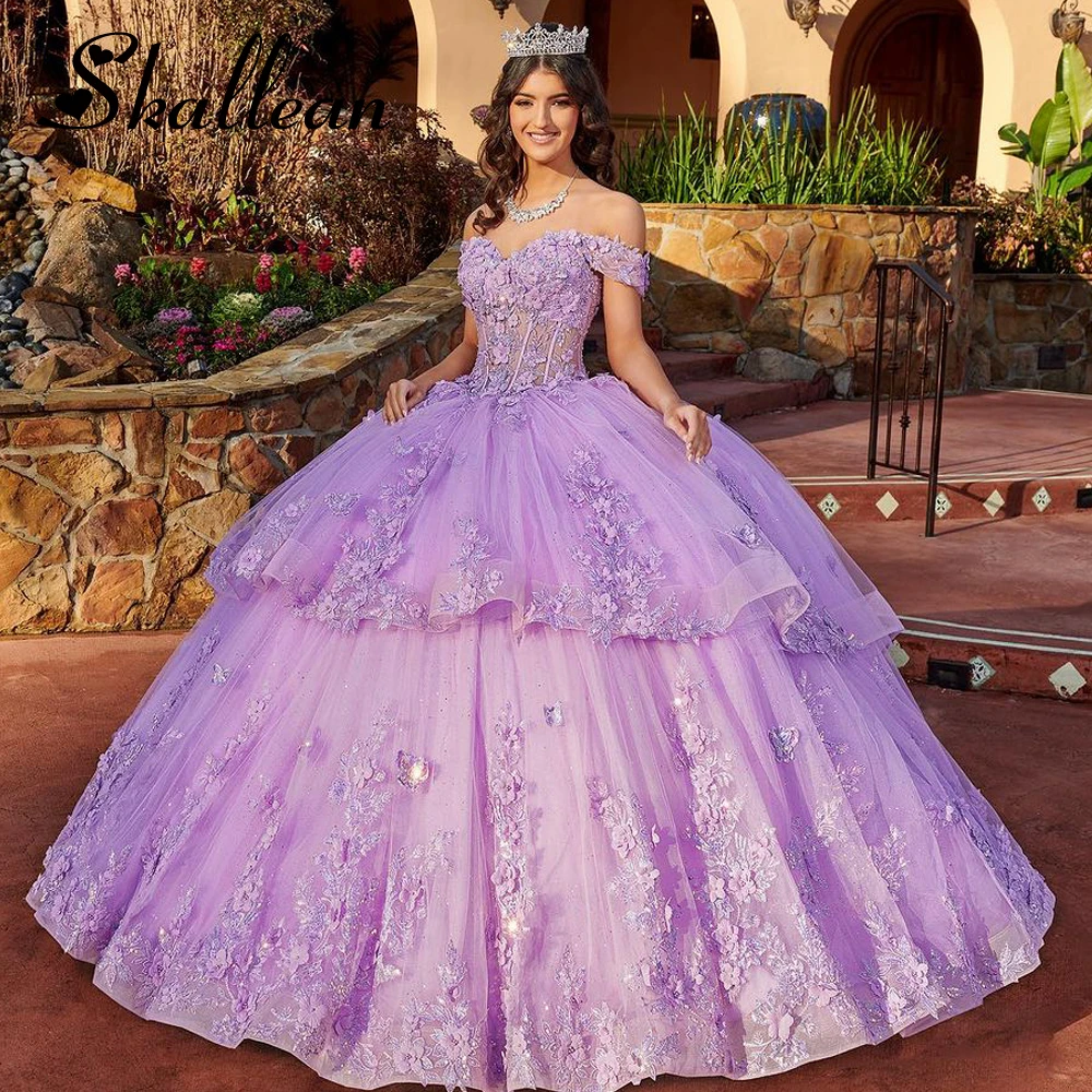 Skallean em camadas quinceanera vestidos princesa doce 16 anos menina festa de aniversário contas rendas apliques vestidos 15 de quinceañera