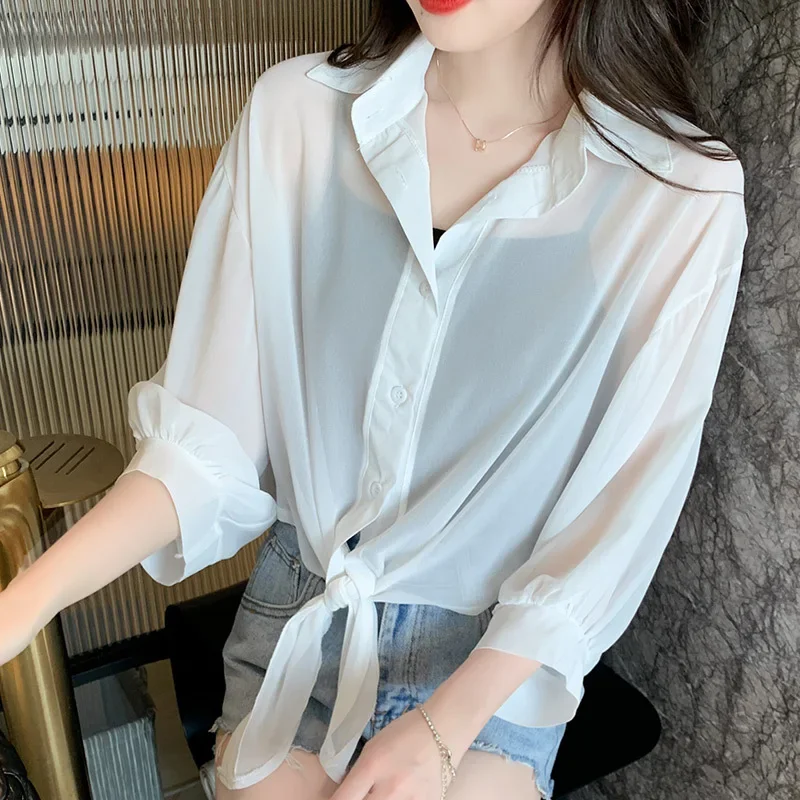 女性用モスリン日焼け止めシャツ、単色カーディガン、薄い通気性のあるコート、ウエスト、ルーズボタントップス、エレガント、夏