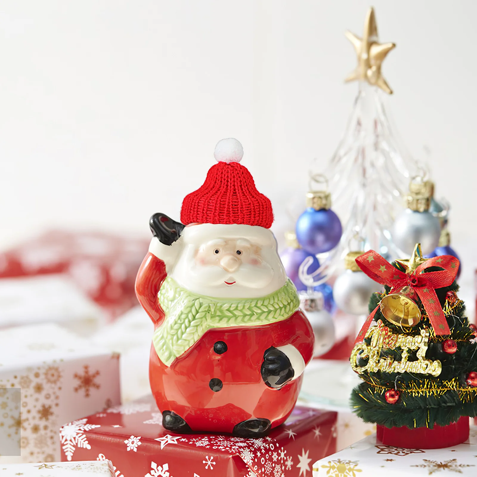 

10Pcs Christmas Hat Accessories Knitted Santa Claus Cap DIY Handmade Party Favors Christmas Party Hats Light Blue Holiday Decor