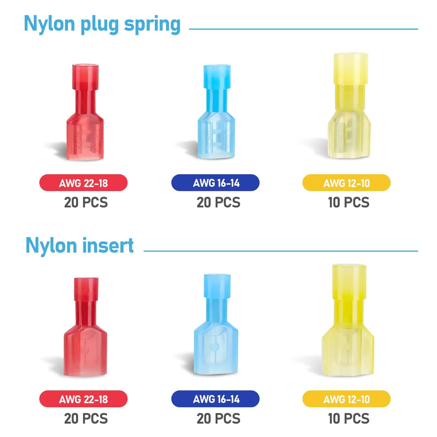 100Pcs Nylon Spade Quick Disconnect Connectors Kit, Male Female Spade Wire Crimp Terminal Kit Electrical Insulated Terminals