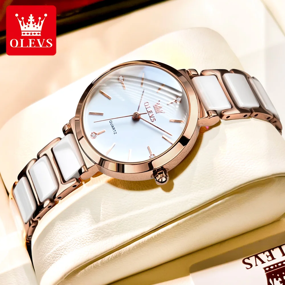 

OLEVS Watch for Women Japanese Movement Ceramics Watchstrap Luxury Elegant Ladies Bracelet Watch Women Watches Reloj Mujer 5877