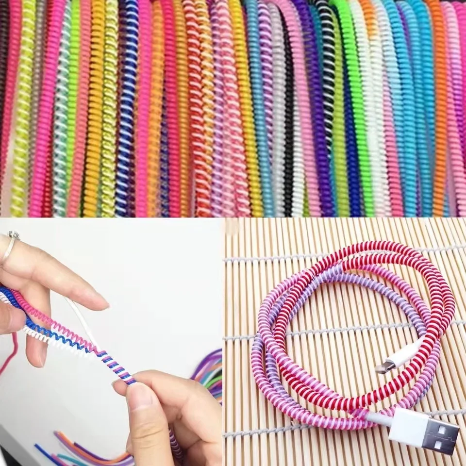 

1.4M 15 Colors Data Cable Protective Sleeve Spring twine For Iphone Android USB Charging Earphone Case Cover Bobbin Winder