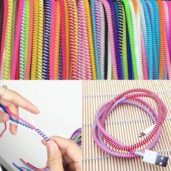 1.4M 15 Colors Data Cable Protective Sleeve Spring twine For Iphone Android USB Charging Earphone Case Cover Bobbin Winder