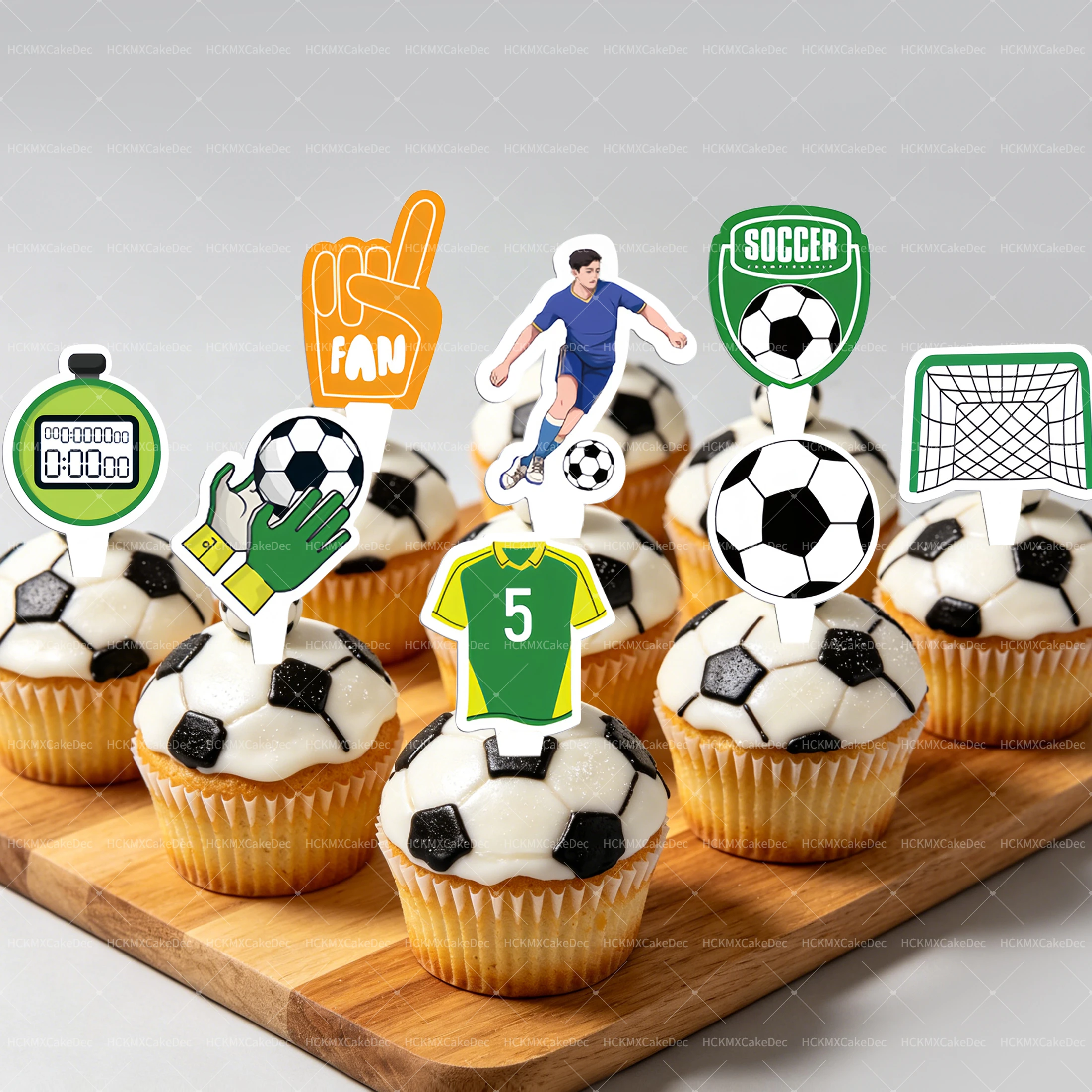 24 Stück Fußball-Themen Cupcake-Topper für Fußball-Geburtstagsfeiern DIY Kuchen-Dessert-Dekoration Zubehör