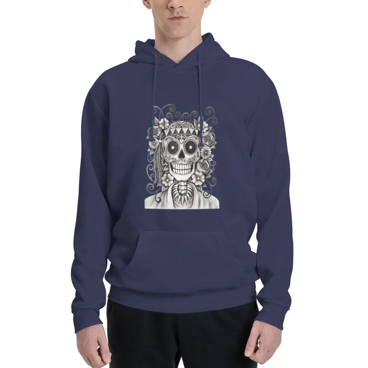 

Sugar Skull Men's Polyester Fleece Hoodie - Cozy and Versatile, Great for Layering in Cold Weather and Casual Use