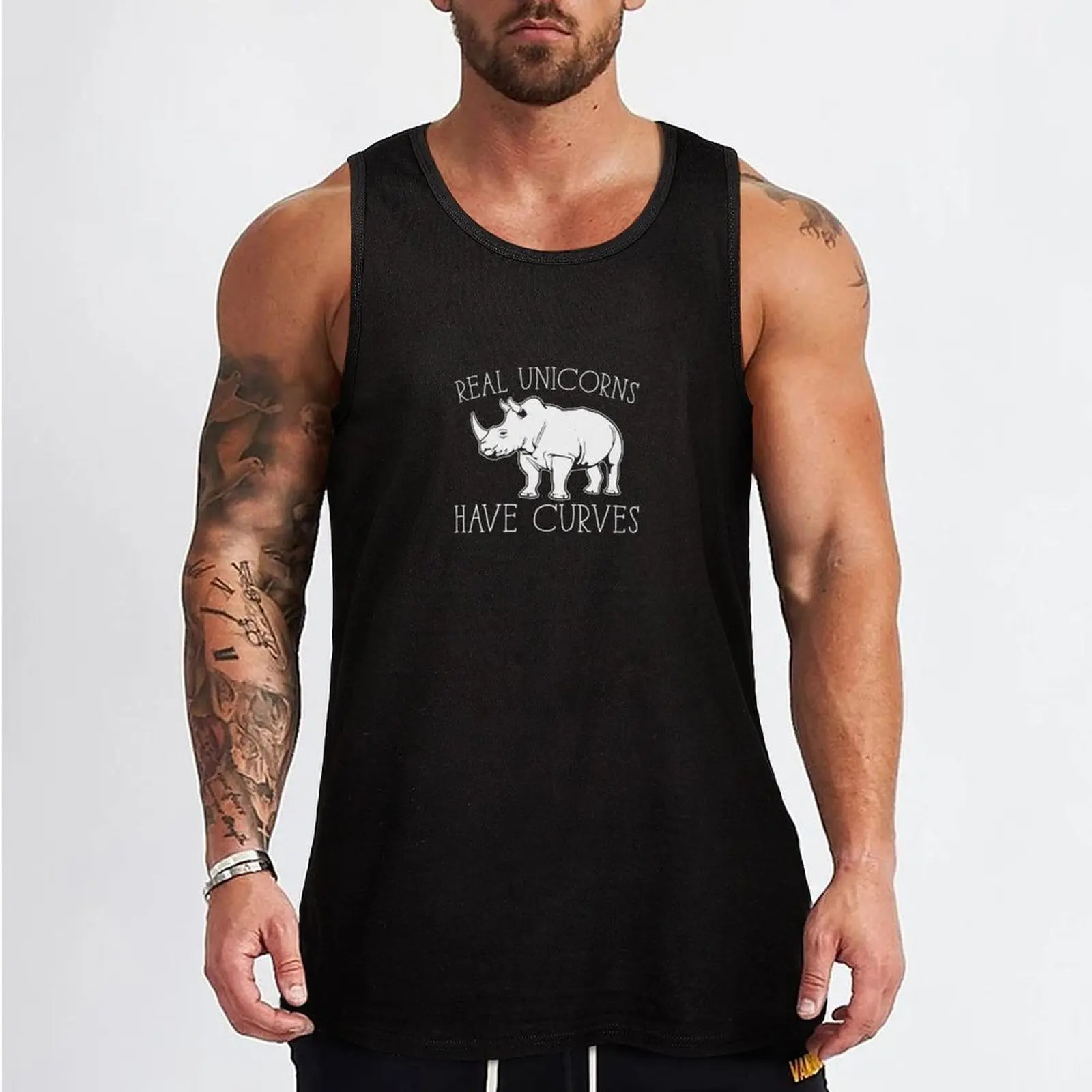 Real Unicorns Have Curves Rhino Tank Top T-shirt sports sleeveless shirt man gym anime muscular man image 2