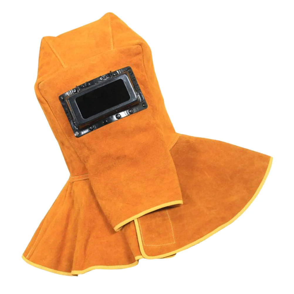 

Welding Mask Protection Shawl Cover Cap Protective Hood Cowhide Hat Orange Man