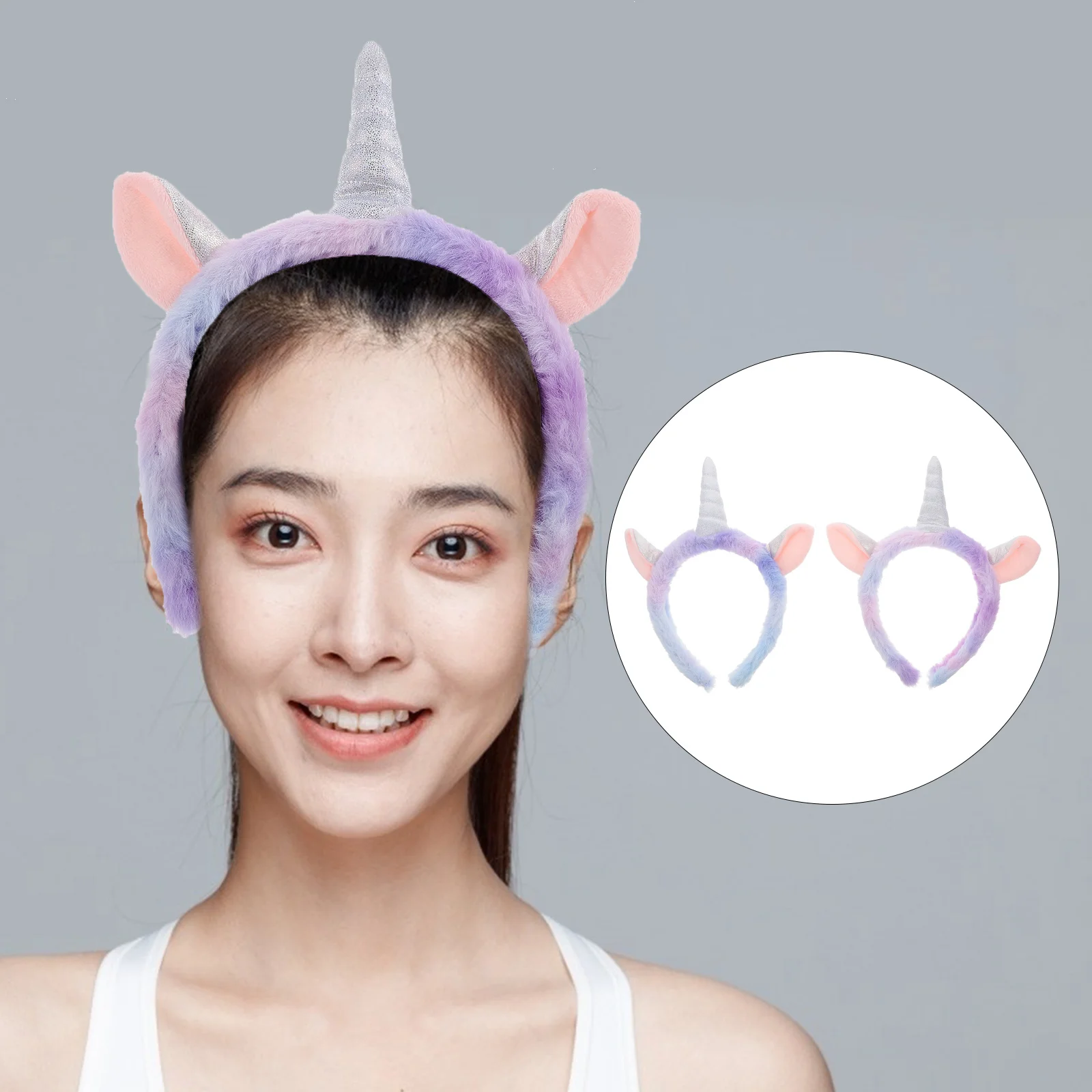 

2pcs Unicorn For Girls Kids Lovely Hairband Party Headdress Face Washing Makeup Party Festival Costume Accessory