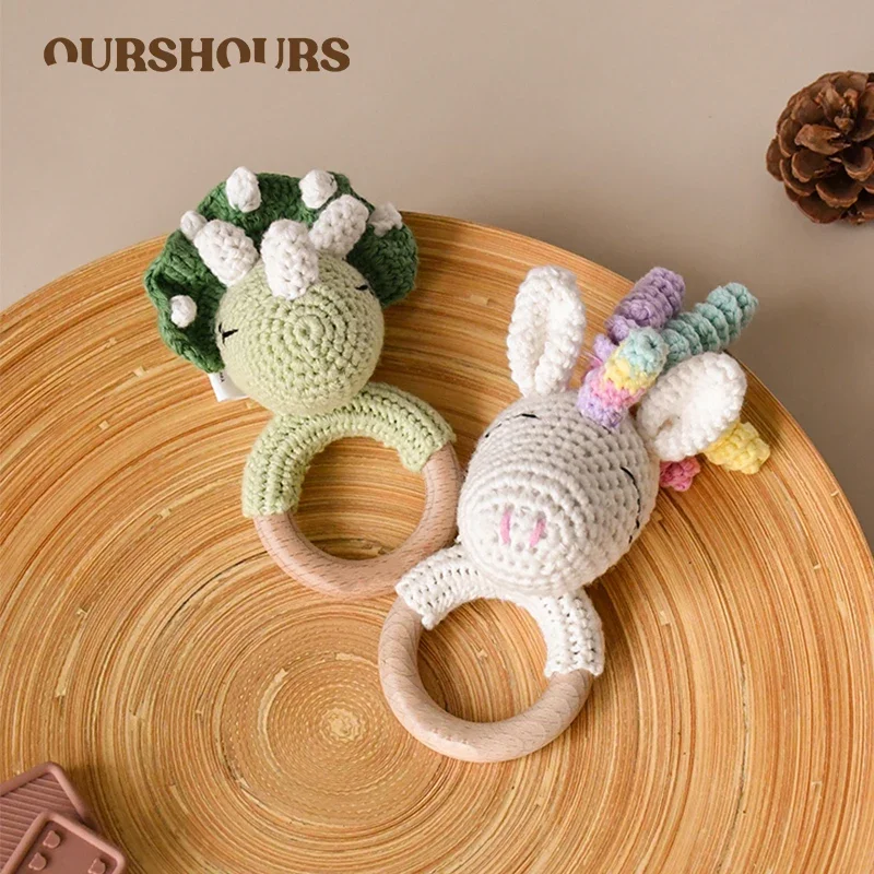 

Baby Handmade Crochet Rattle Toys Wood Ring Infant Teether Cute Unicorn Rattles Stuffed Montessori Toy for Toddlers Newborn Gift