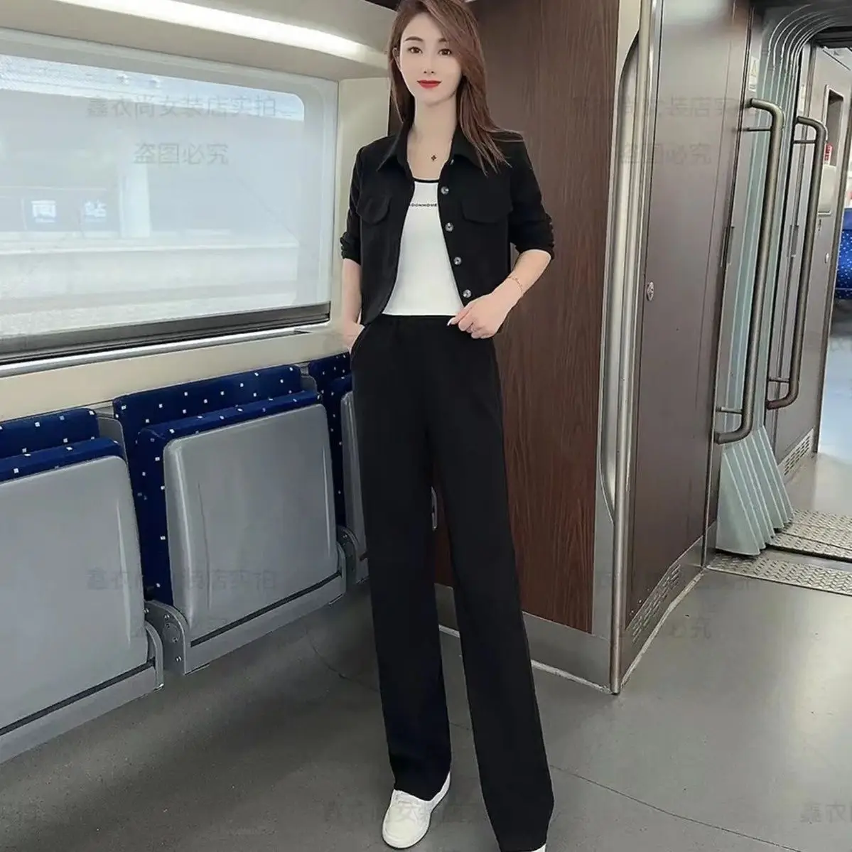 Fashion Wide Pants Casual Clothing Women\'s Suit Spring And Autumn 2024 New Stylish Jacket Straight Leg Trousers 2 Two Piece Set