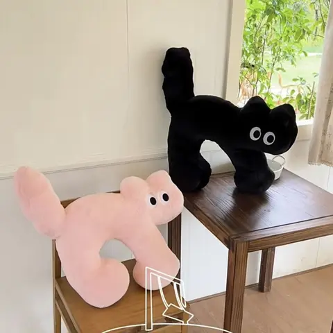 45CM 크리 에이 티브 귀여운 고양이 던져 베개 플러시 장난감 U 자형 베개 다시 쿠션 소파 의자 장식 조각 슈퍼 부드러운 인형 생일