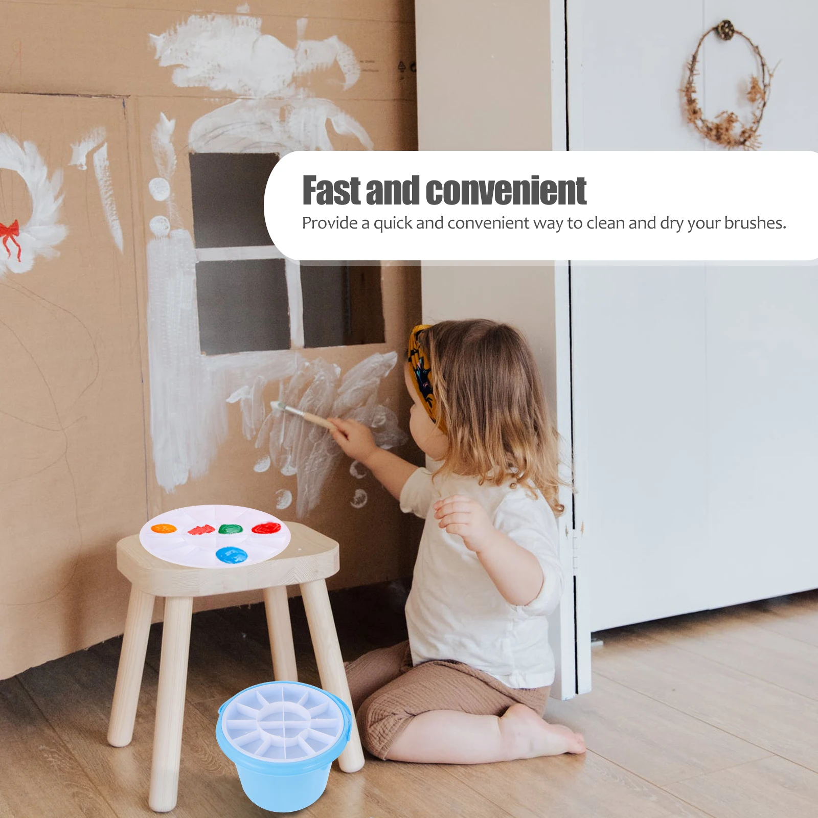 

1 Set Plastic Brush Washing Container Cleaning Reusable Painting Tool Bucket Color Mixing Plate Durable Lightweight