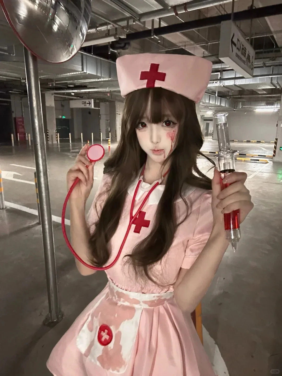 Pink Nurse Costume Skirt Halloween Roleplay Doctor Nurse Women's Outfit Children's Spring Polyester Daily Style Costume