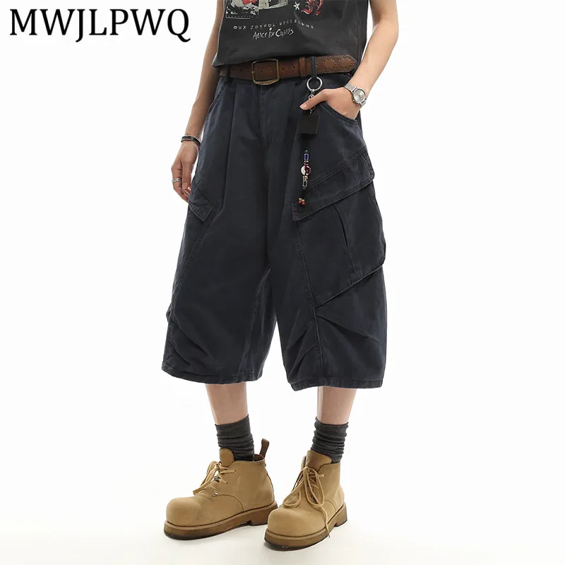 

MWJLPWQ American Street Style Large Pocket Cargo Pants For Men 2026 Summer Loose Fit Casual Wide-Leg Shorts 15114