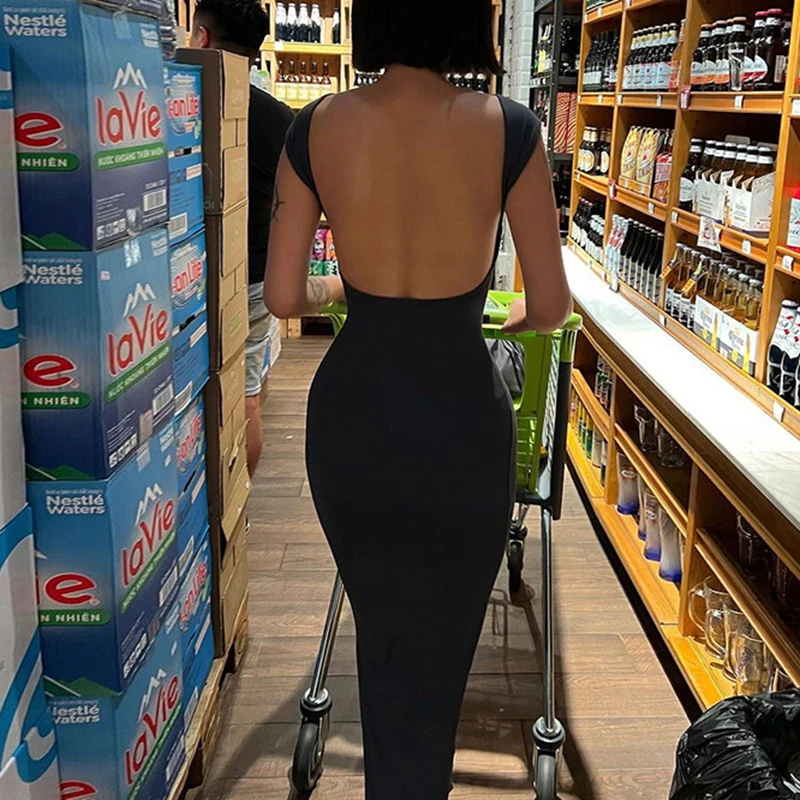 Darlingaga Streetwear Backless Slim elegante abito lungo moda vacanze di base abiti estivi da donna abiti aderenti da festa solidi