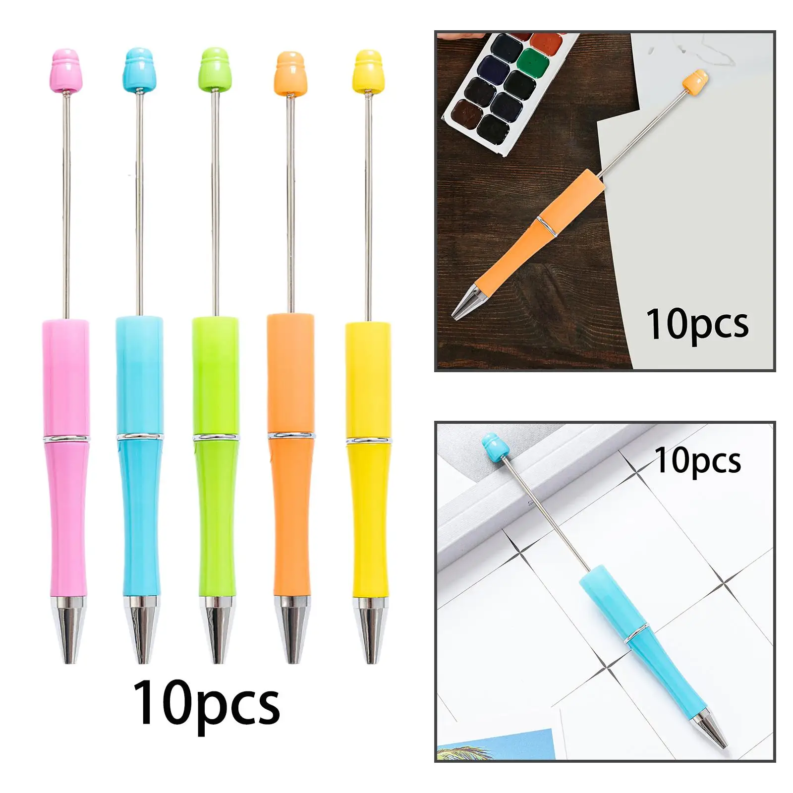 10Pcs DIY Black Ink Pens Beaded Pens Bead Ballpoint Pen for Wedding Teacher