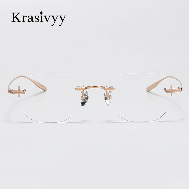 Krasivyy Square Pure Titanium Rimless Glasses Frames Men Luxury High Quality Prescription Eyeglasses Women New Optical Eyewear