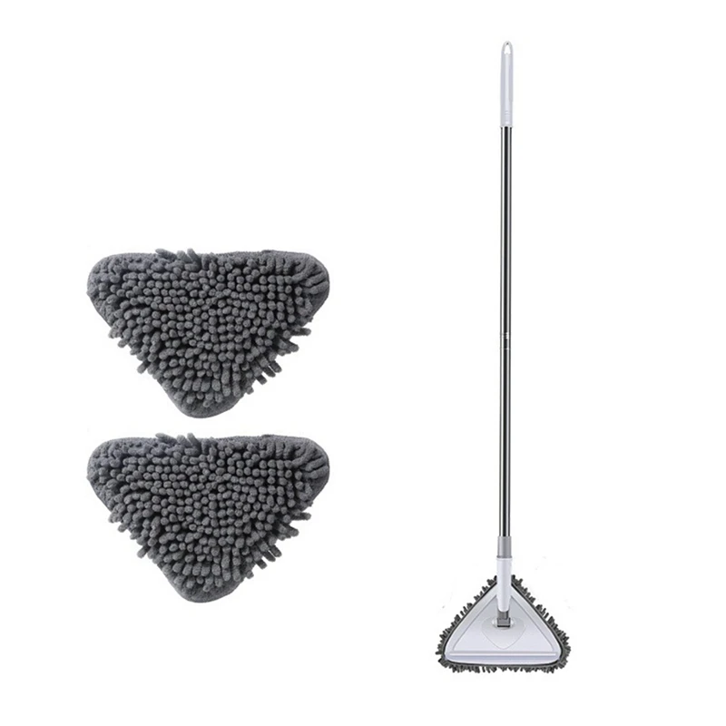 Triangle Mop With Long Handle Cleaning Tool For Dirty Wall Wall Cleaning Mop 180° Rotatable Adjustable Dust Wall Cleaner Grey