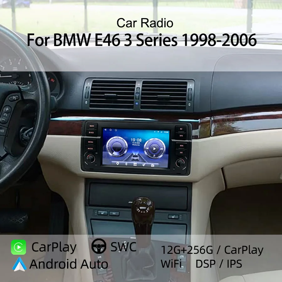 Android Car Radio Player For BMW E46 3 Series 1998 to 2006 Wireless CarPlay Android Auto GPS DSP Stereo SWC FM RDS