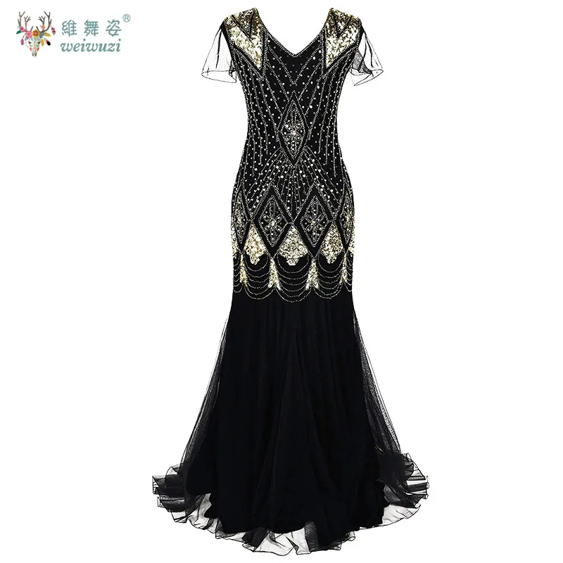 セクシーなヴィンテージスパンコール大人の女性の宴会ライト高級パーティーイブニングロングフィッシュテールドレスメッシュウエディングドレスエレガントなダンス衣装