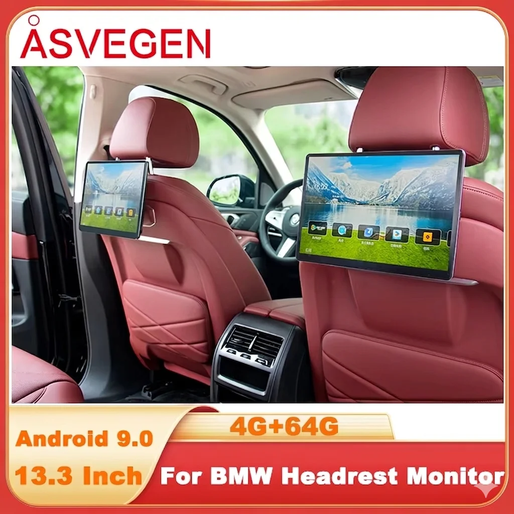 

13,3-дюймовый автомобильный подголовник, задний монитор для BMW X5 X6 X7 2023, HDMI 4K, видеоплеер, Android 9,0, WIFI, Bluetooth, USB, планшет, 2 экрана