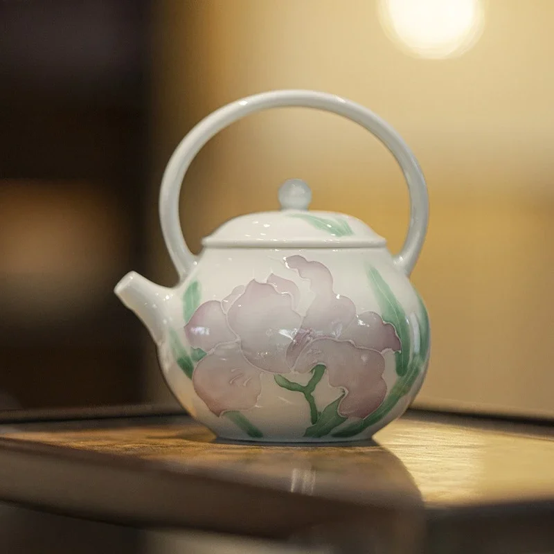 110ML Hand-painted Arita-yaki Iris Flower Ceramic Beam Pot Household Kung Fu Tea Set Ball Hole Filter Bubble Teapot Tea Services