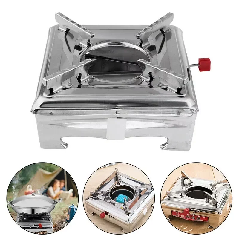 Stainless Steel Camping Alcohol Stove Solid Liquid Spirit Burner Outdoor Hiking Cooker Portable Windproof Heating Tool