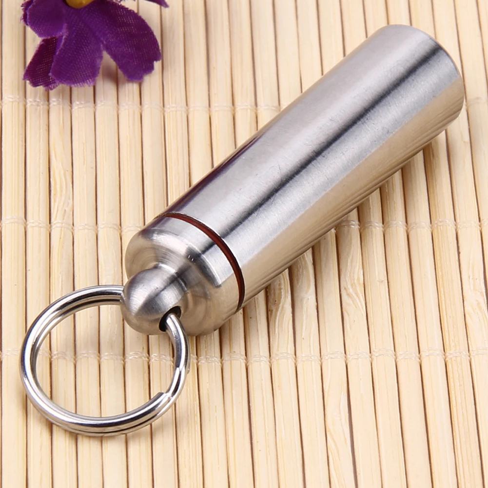 

Флакон для таблеток из нержавеющей стали с брелоком, водонепроницаемый портативный контейнер для лекарств и витаминов для кемпинга и выживания на природе