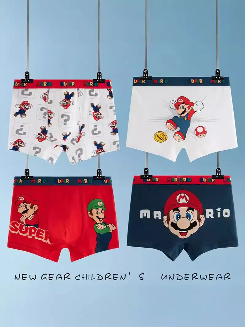 

4pcs Super Mario Bros Boys Boxer Underpants Cotton Anime U Pouch Bulge Underwear Cartoon Shorts Kids Cute Breathable Boxer Pants