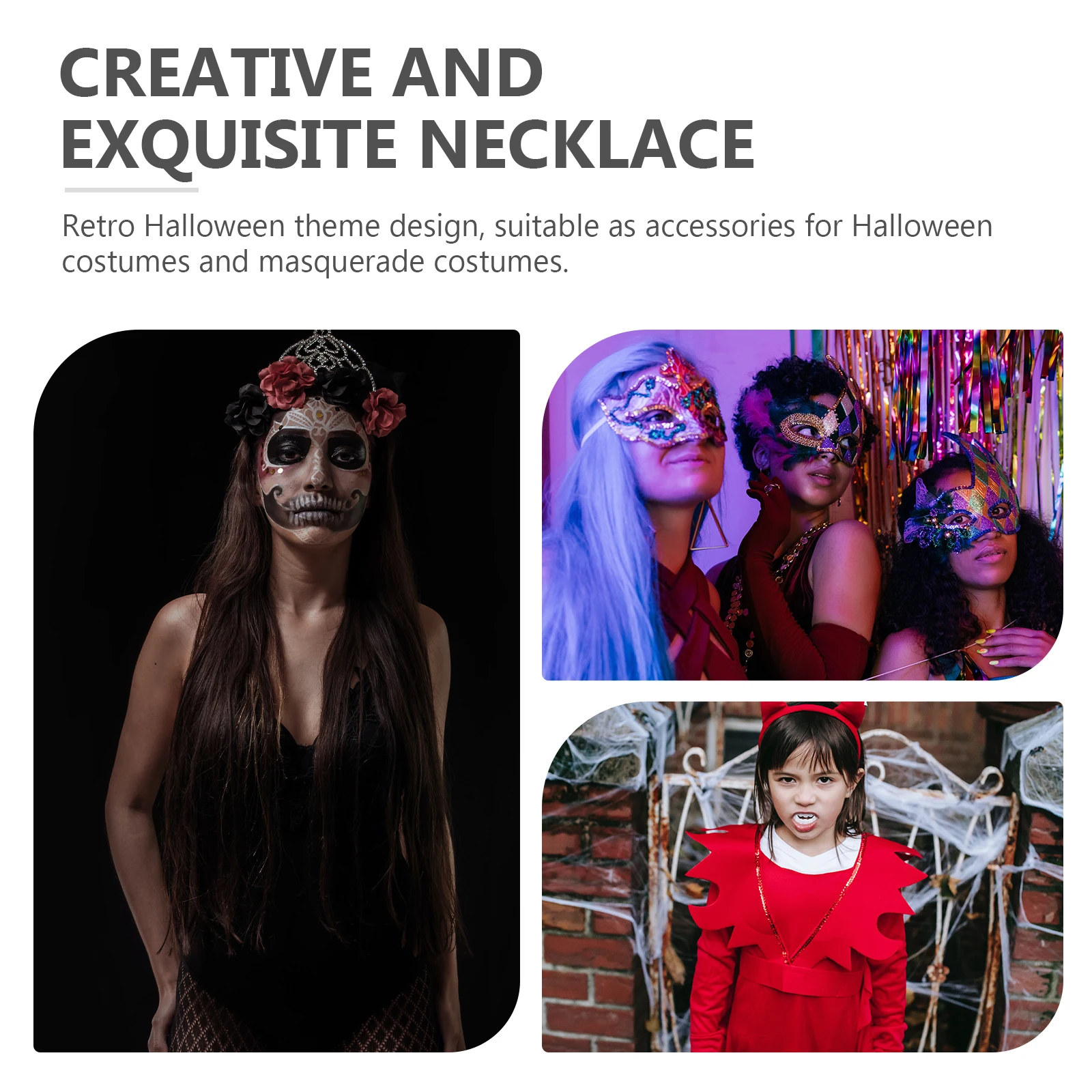 

2Pcs Necklaces for Women Men Halloween Jewelry Unique Pendant Clavicle Chain Party Accessory Halloween Skull Necklaces