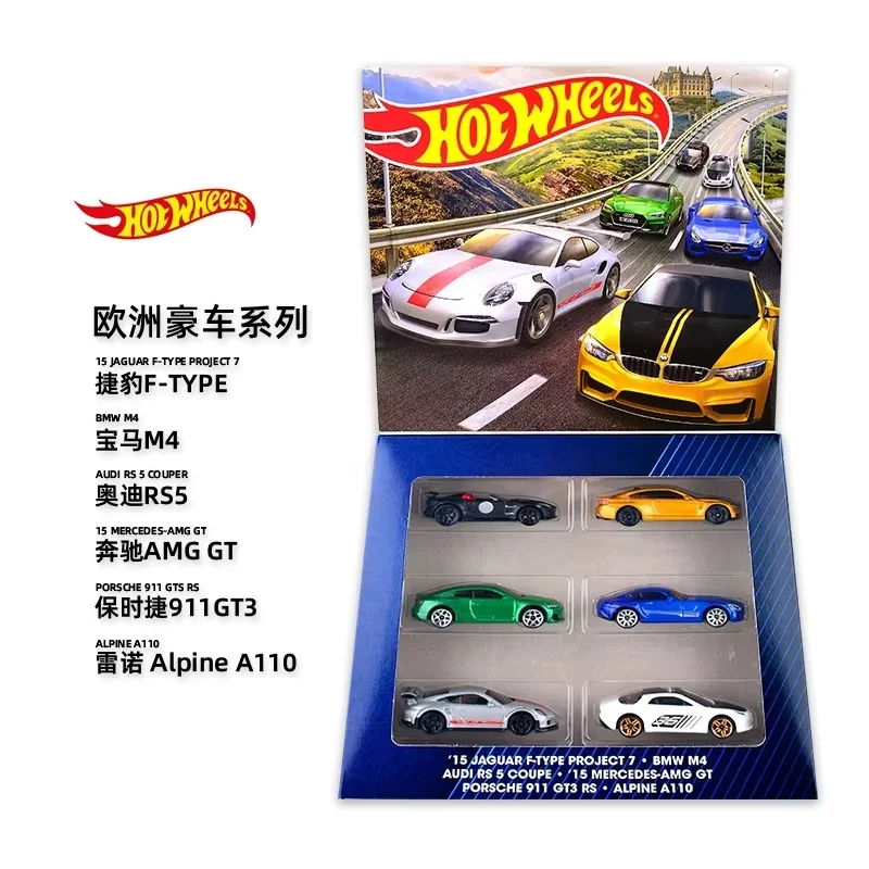 Juego de coches deportivos de aleación Hot Wheels Original, paquete de 6 cajas de regalos de juguetes de simulación, colección de vehículos coleccionables de modelo de coche simulado