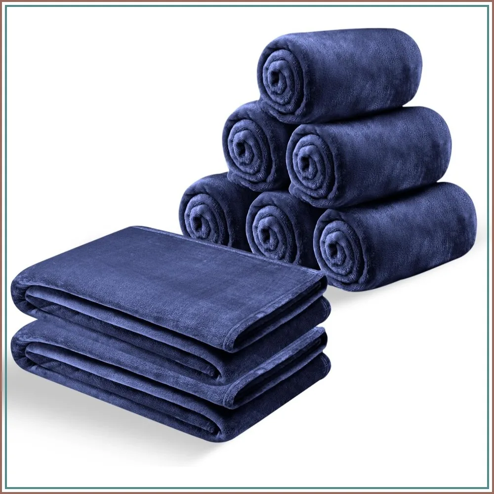 8 Pack Queen Fleece Blankets 90x90 Inch Navy Soft Bulk Throw for Bed Sofa