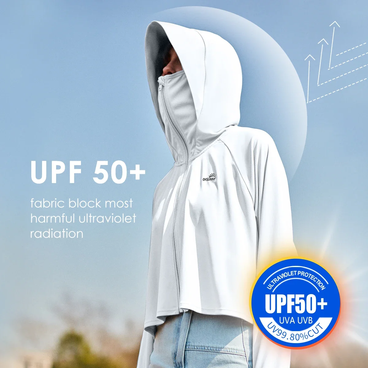 OhSunny Anti UV Clothing Sunscreen Sun Protection Cloak Hooded Solid Color Breathable Cooling Coats for Outdoor Sport Cycling