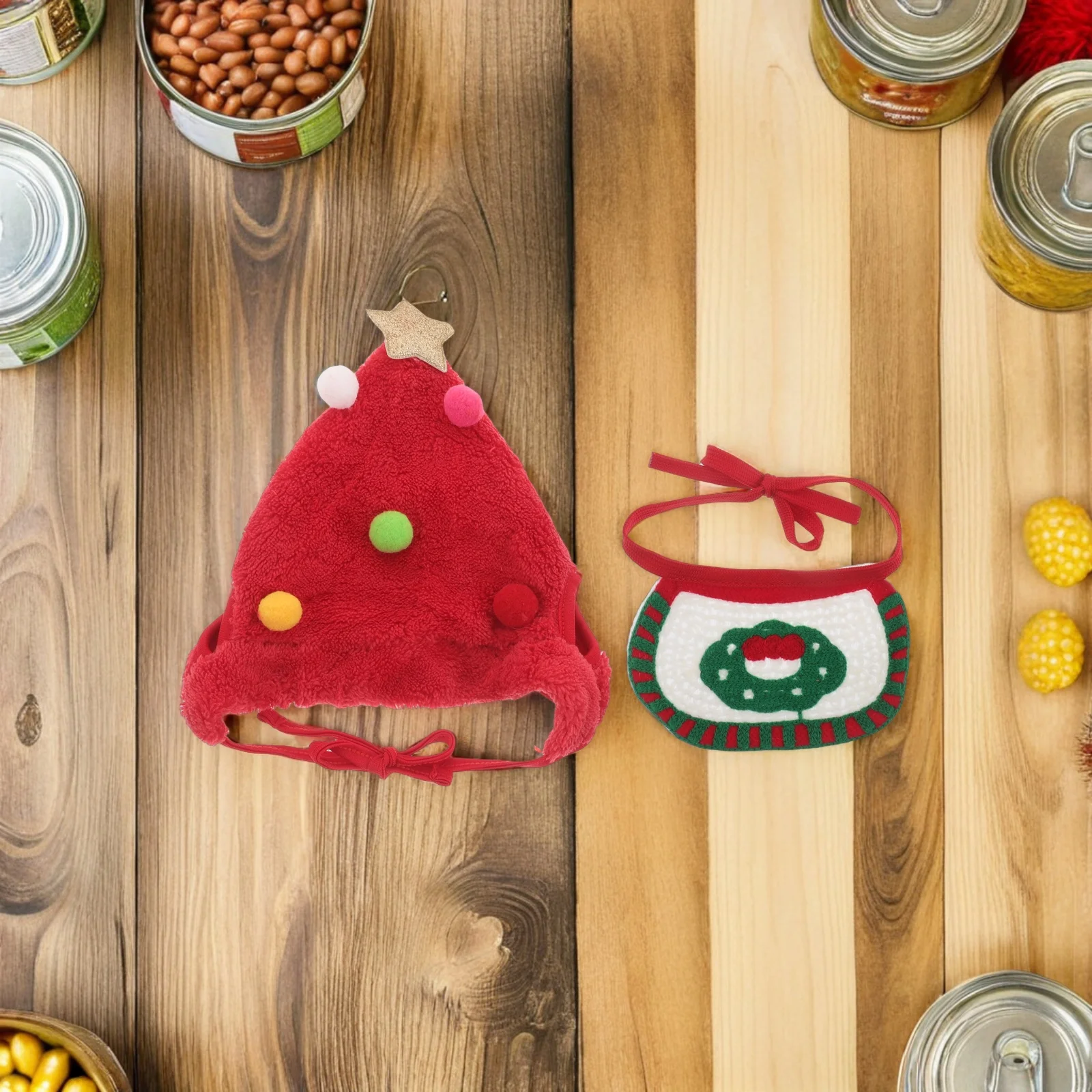 

1Set Christmas Pet Hat Bandana Set for Small Pets 4-7.5kg Dog Cat Holiday Costume Knitted Warm Beanie Xmas Party Photo Props