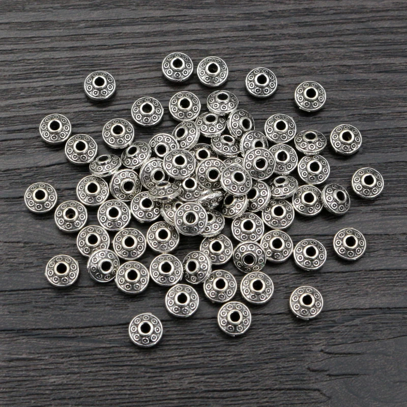 100pcs 6x6x3.5mm Bronze Antique Gold Silver Plated Spacer Beads Ball Crimp End Beads Stopper For Diy Jewelry Making Findings