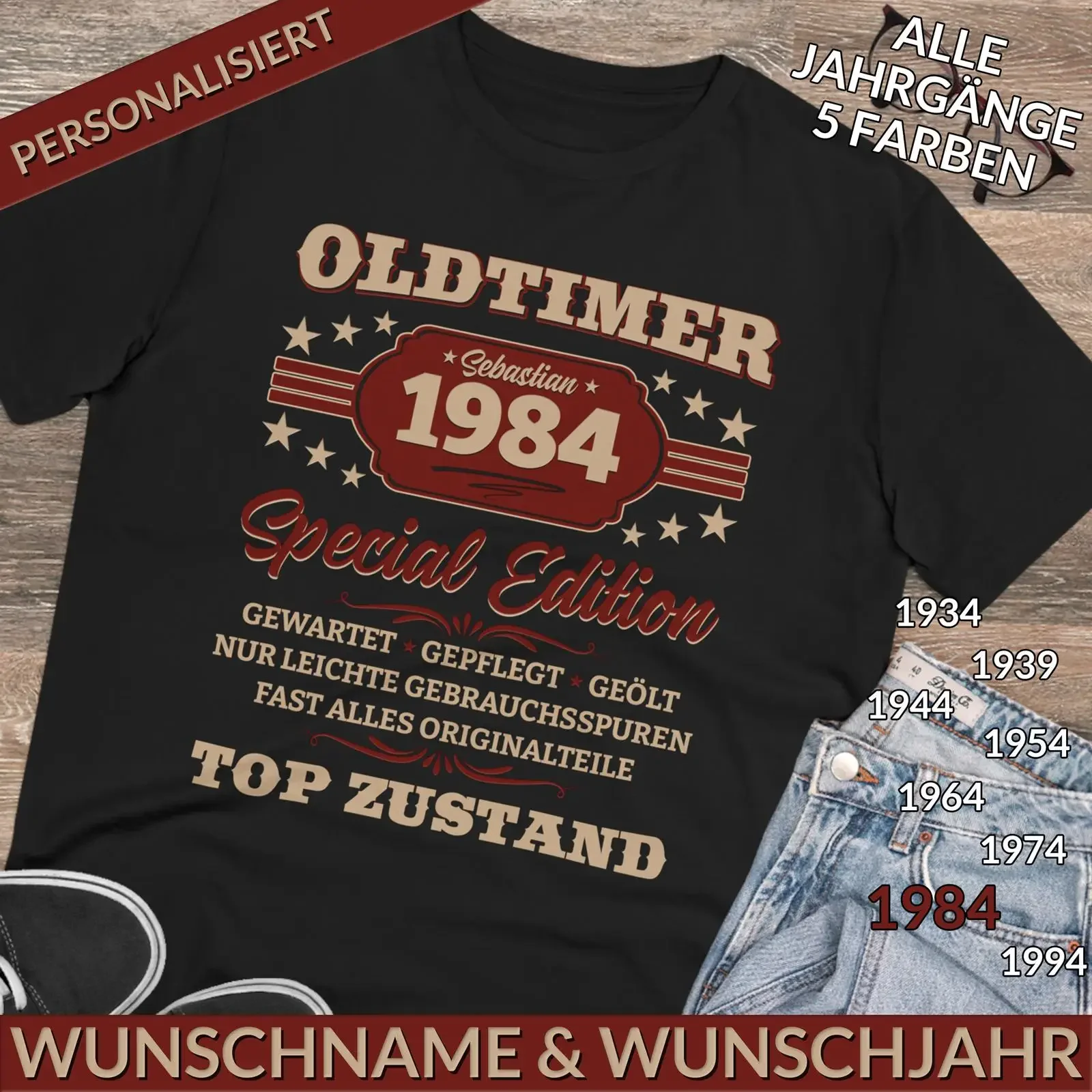 Custom Oldtimer Birthday T Shirt Personalized Name Birth Year Vintage Special Edition for Men  vintage Washed homme Soft