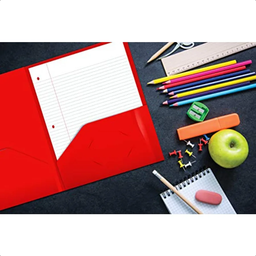 Очень тяжелые красные пластиковые 2-карманные папки-портфели, папки премиум-класса с буквенным размером, светоотражающая отделка, 12 шт. в упаковке