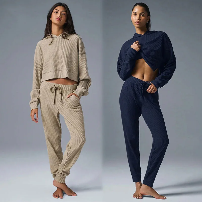 

New Women's Yoga Set, Sports Set, Threaded Loose Casual Hooded Sweatshirt, Sports Two-piece Set