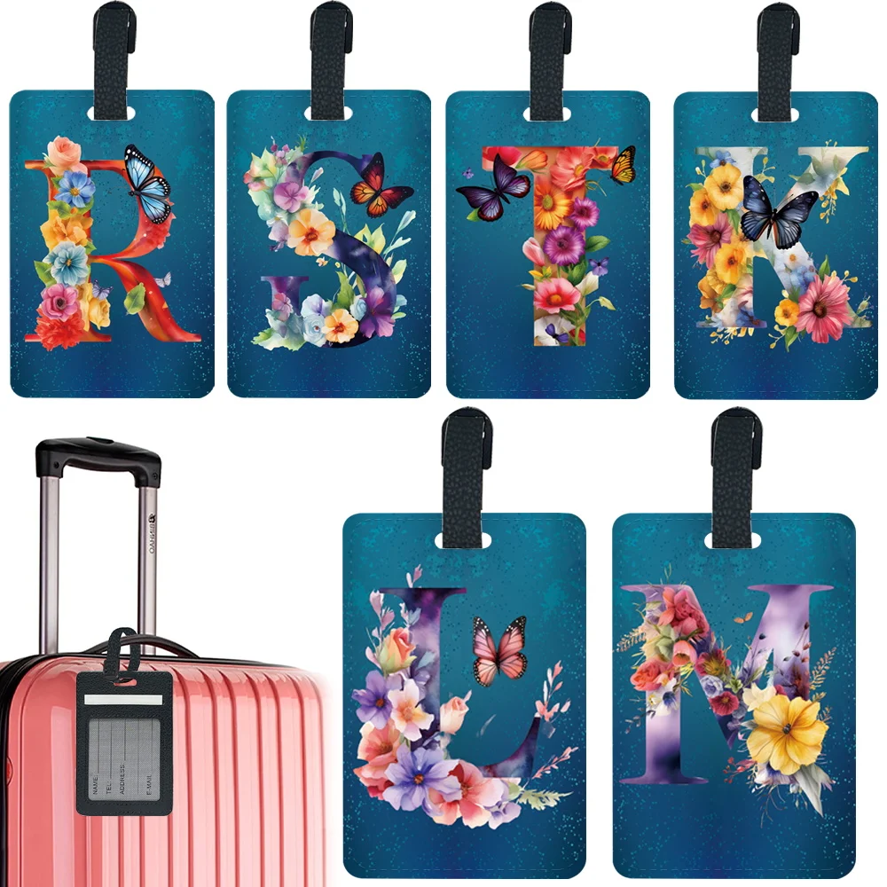 

Travel Luggage Tag Pass Pu Personalized Luggage Boarding Portable Travel Accessories ID Name Address Butterfly Letter Pattern