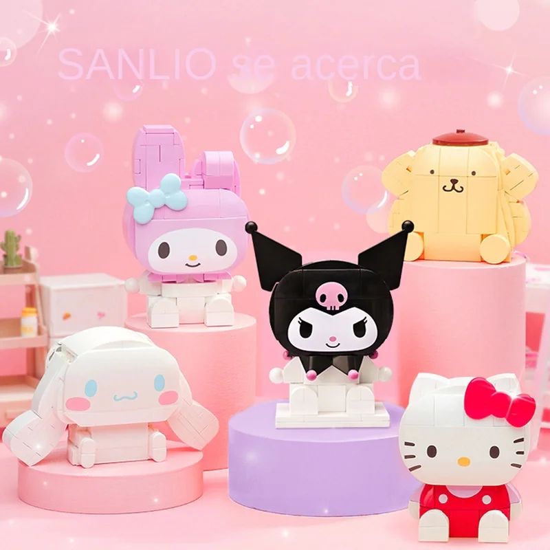 Sanrio-bloques de construcción de juguete ensamblados, modelo Kuromi Cinnamoroll Mymelody, juego educativo, gráficos, bloques de construcción de dibujos animados
