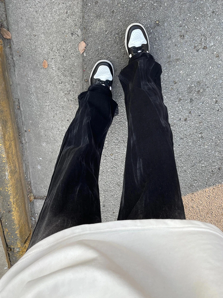 

Black Tie Dye Straight Leg Men's Jeans Spring Autumn High Street Washed Slimming Micro Flared Pants Cleanfit Youth Fashion