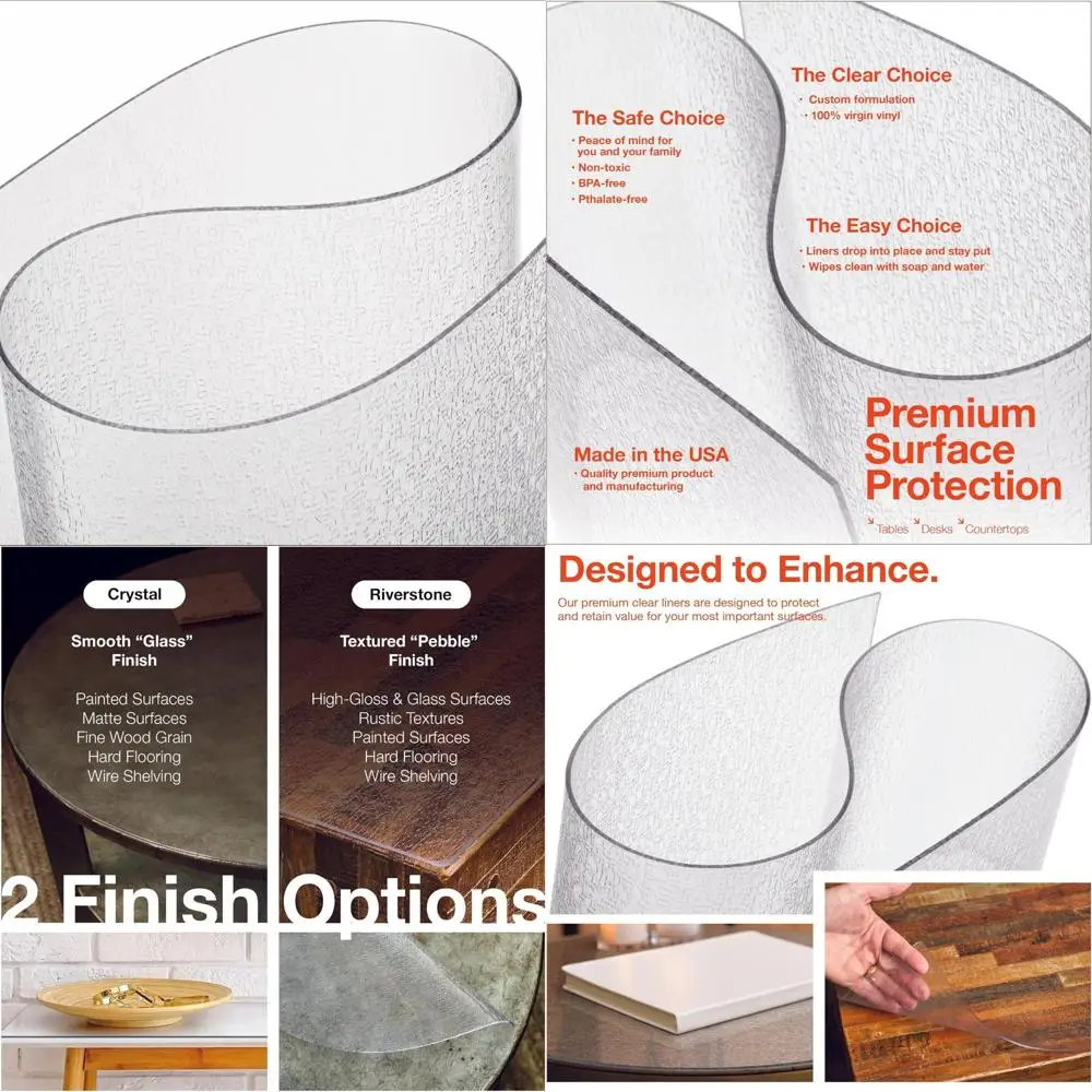 

Kitchen Wooden Table Cover - Clear 38x72 Inch Pebble Textured Vinyl, 2mm Thick, USA Made, Safe Protector