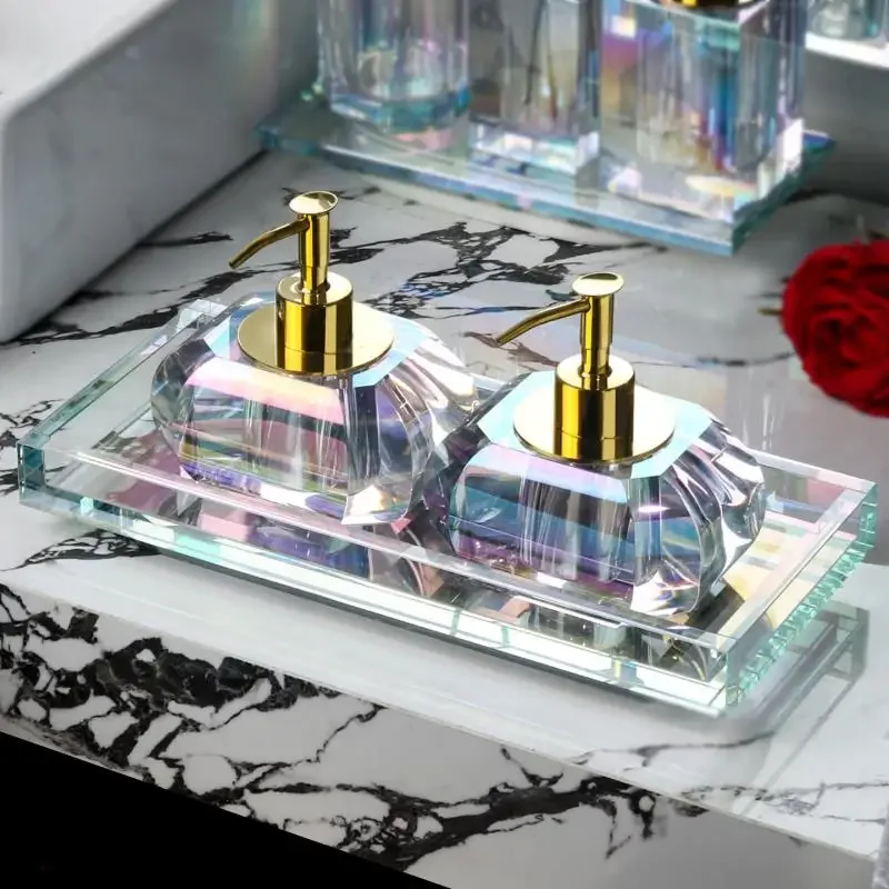 Luxury Colored Amber Crystal Liquid Soap Bottle Hotels Cafes Lotion Bottle for Modern Press-type Shampoo Dispensing Bottle Cup