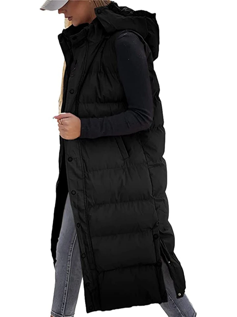 

Women Long Puffer Vest Sleeveless Zip Up Hooded Quilted Vest Warm Winter Padded Coat Jacket with Pocket Gilet Outwear