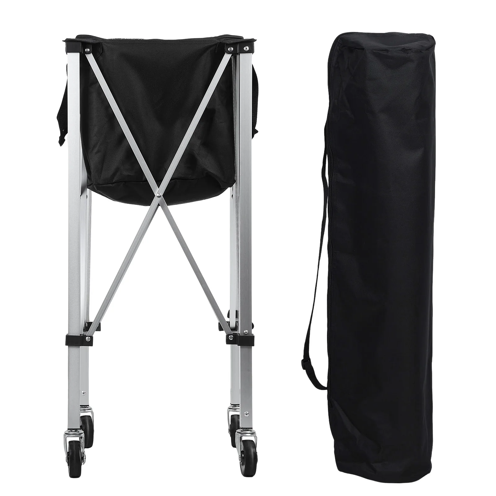 Foldable Tennis Ball Cart For Sports Teaching With Removable Bag Side Pockets Wheels Basket