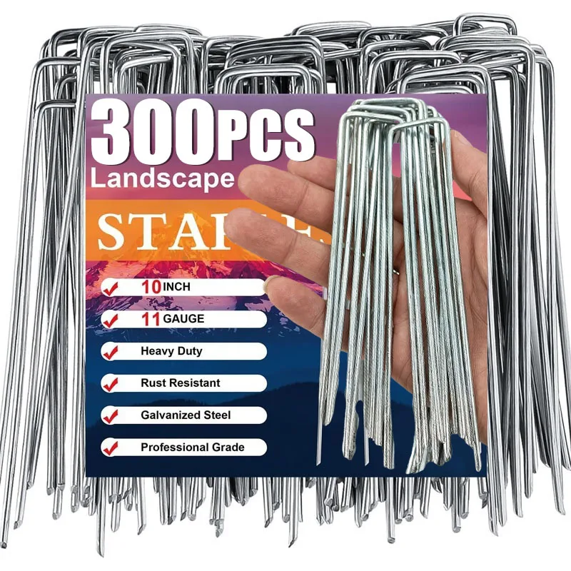 U-shaped Garden Staples Heavy-duty Fence Tubing Stakes Sod Pins Galvanized Landscape Spike for Holding Lawns Barrier Ground Nail